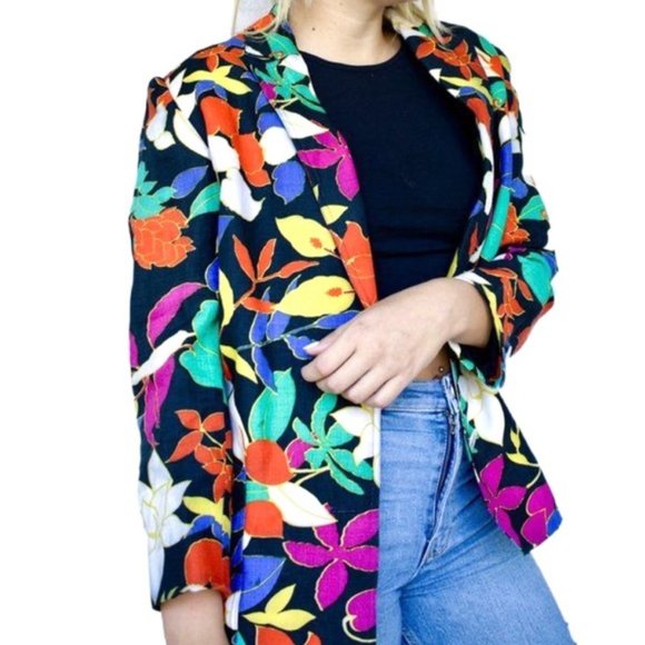 Céline Paris Vintage Linen Floral Print Blazer - Picture 1 of 12